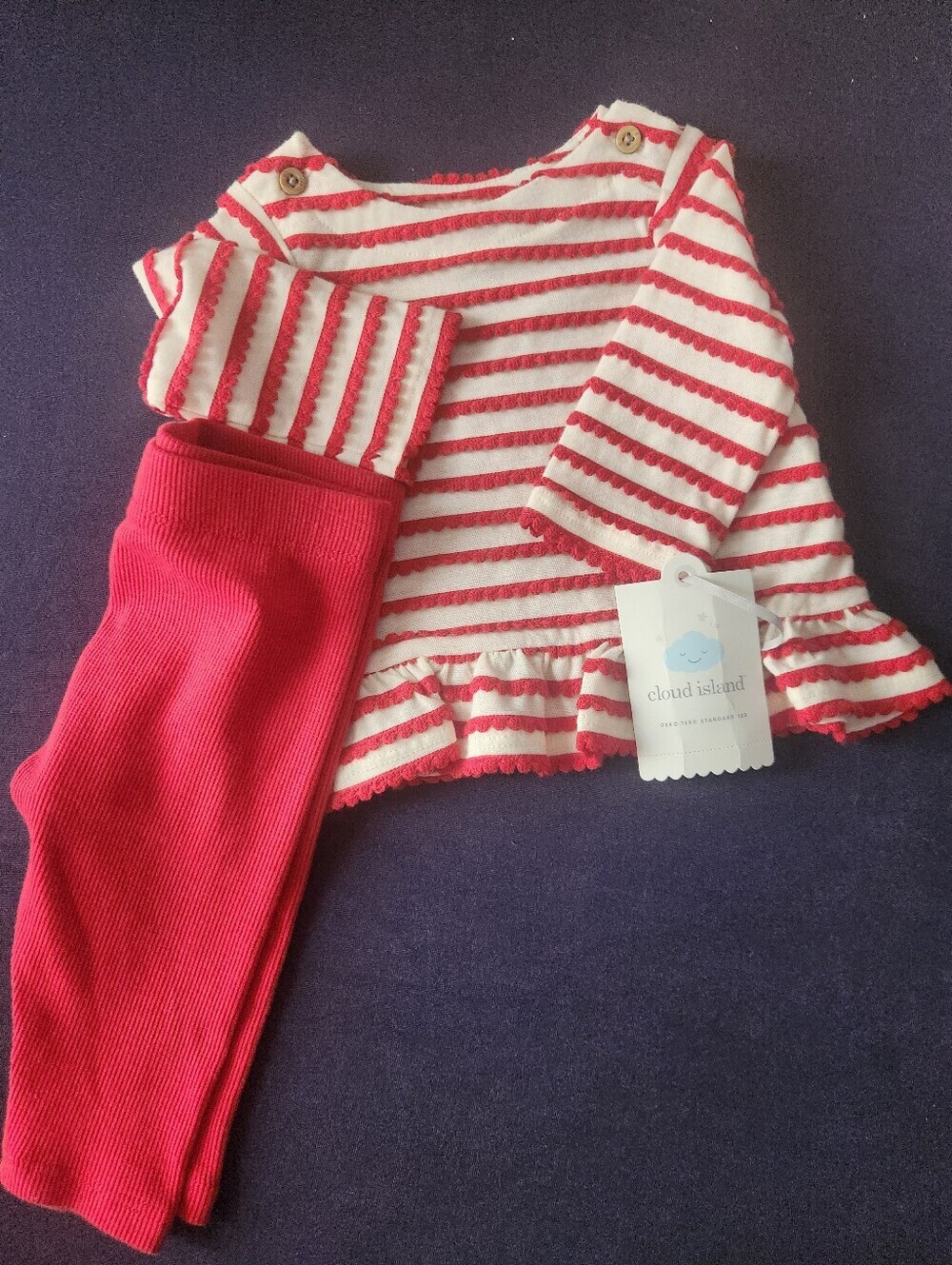 Cloud Island Red & Cream Striped Ruffle Top with Red Leggings, S 0-3m, NWT - Picture 5 of 5